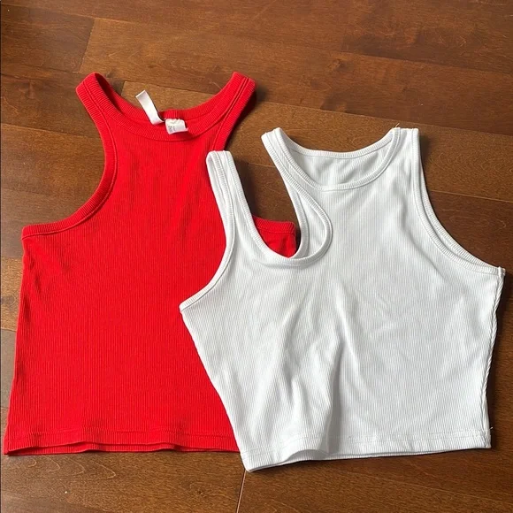 Red and White Ribbed Tank Tops - Picture 1 of 4